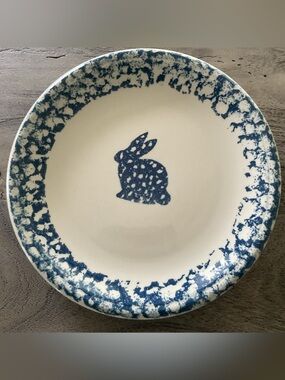 Vintage Tienshan Folk Craft Blue Sponge Rabbit 10” Dinner Plate